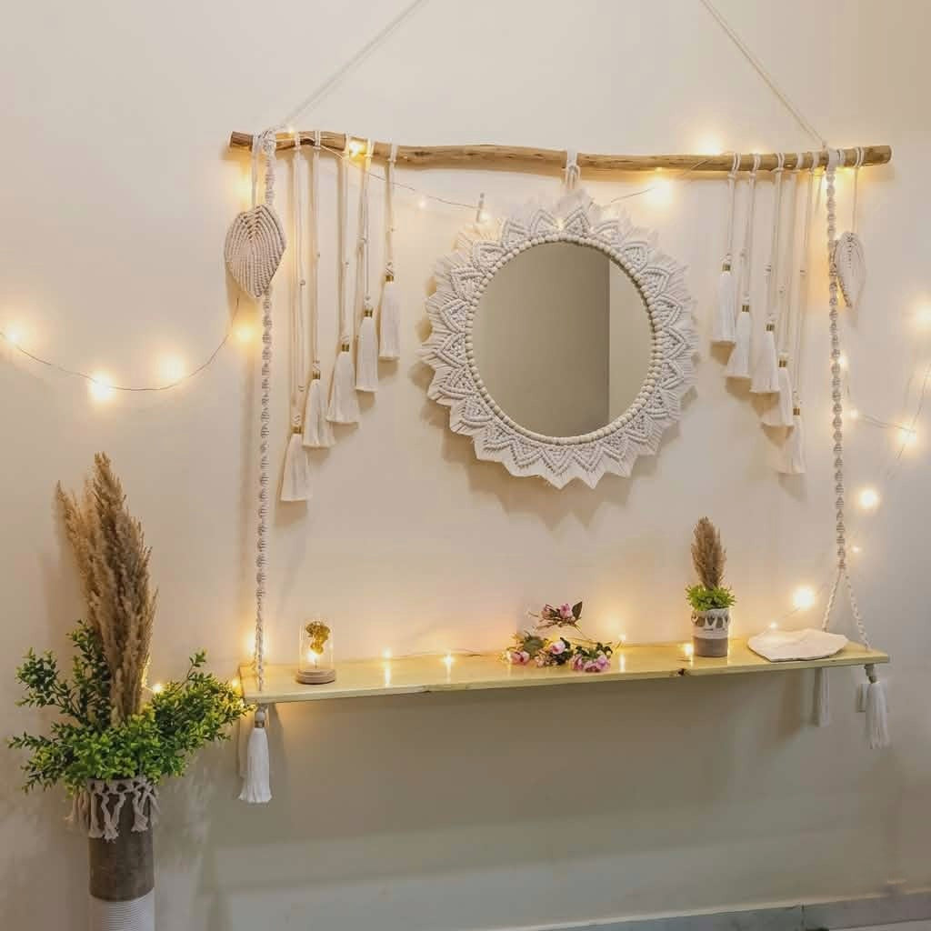Macrame Wall Hanging,Macrame Mirror Shelf